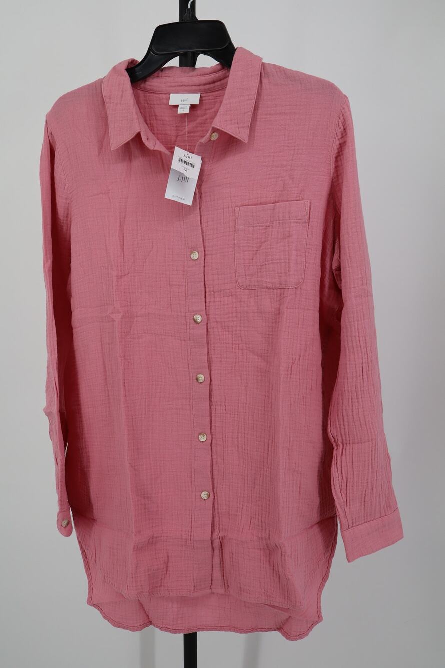 NEW J.Jill Button Down Shirt Women's Pink Gauze Long Sleeve Pocket Size M